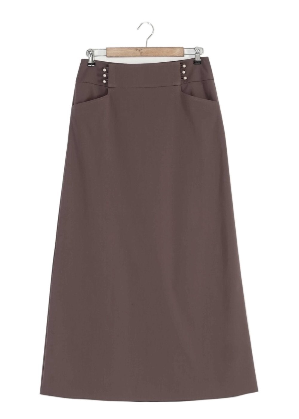 Tesettür giyim VİZON İNCİ DETAYLI ETEK 6810 