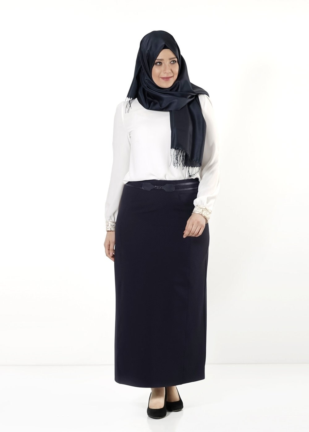 Tesettür giyim LACİVERT DÜZ KESİM ETEK 6811 