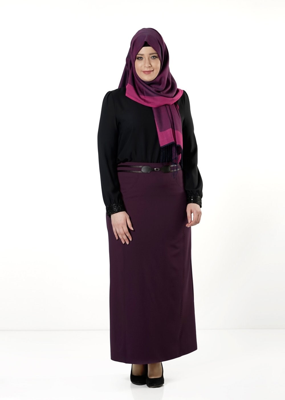 Tesettür giyim MÜRDÜM DÜZ KESİM ETEK 6811 