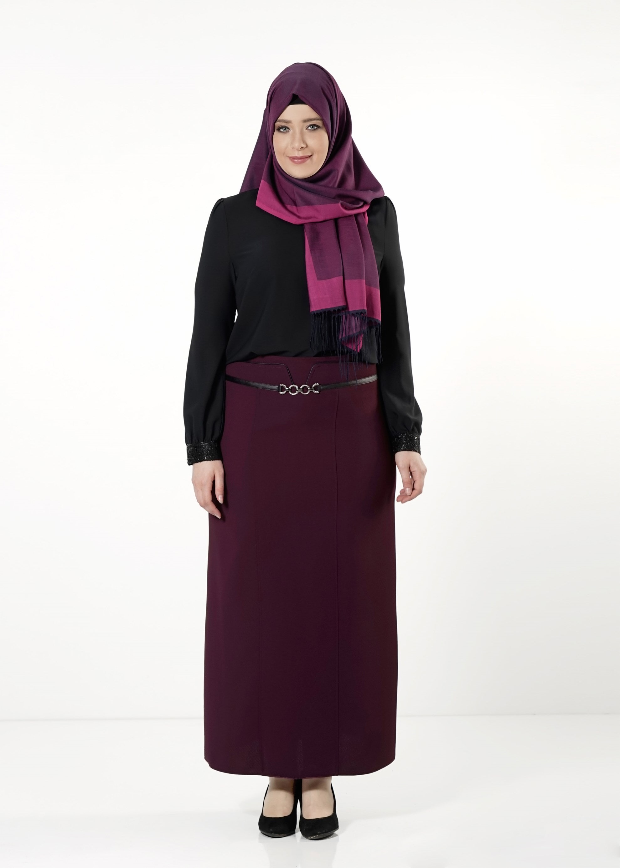 Tesettür giyim MÜRDÜM DÜZ KESİM ETEK 6812 