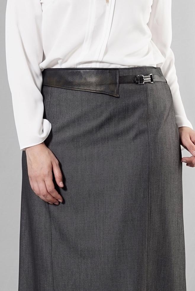 Tesettür giyim SİYAH DERİ DETAYLI ETEK 6813  - ALVİNA