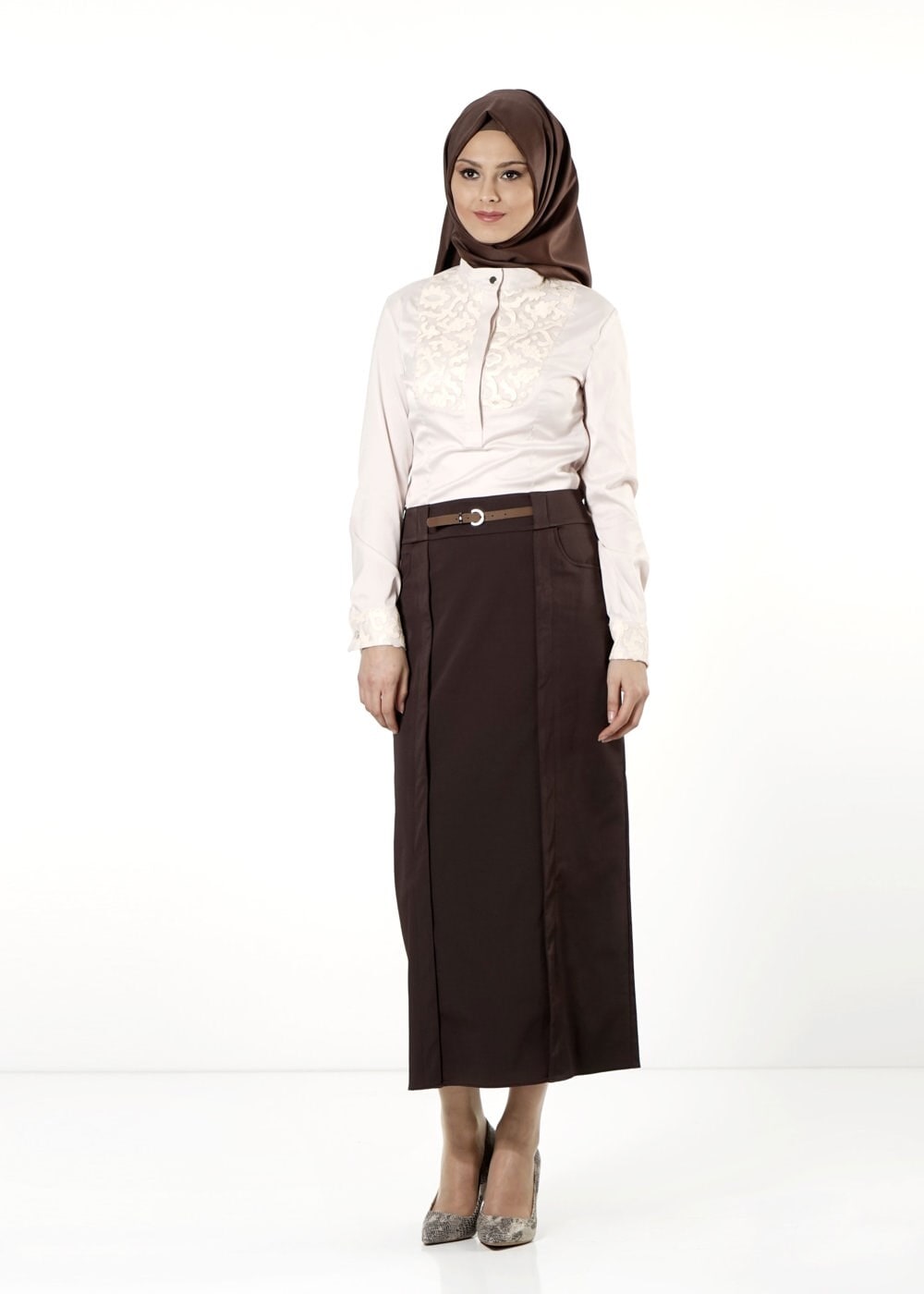 Tesettür giyim KAHVE DÜZ KESİM ETEK 6816 