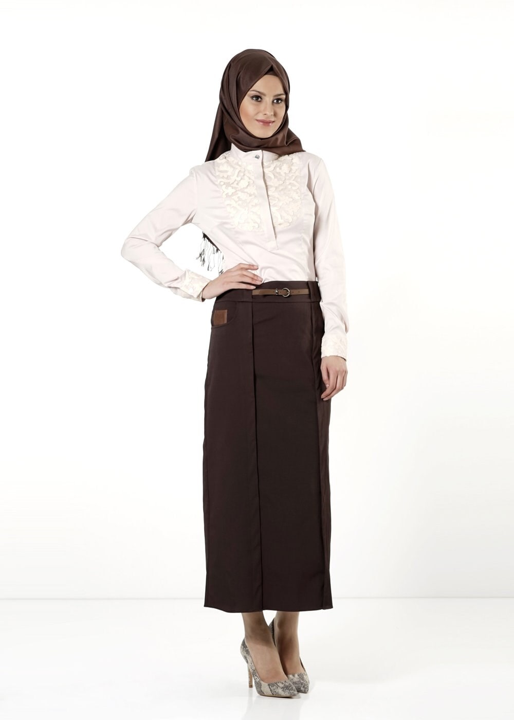Tesettür giyim KAHVE DÜZ KESİM ETEK 6816 