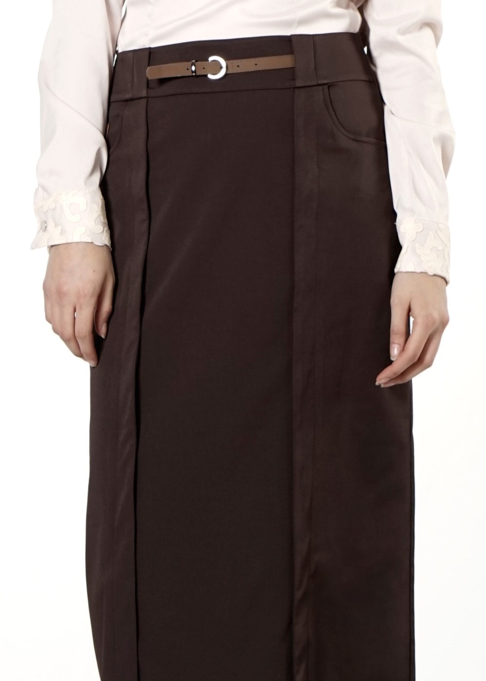 Tesettür giyim KAHVE DÜZ KESİM ETEK 6816 