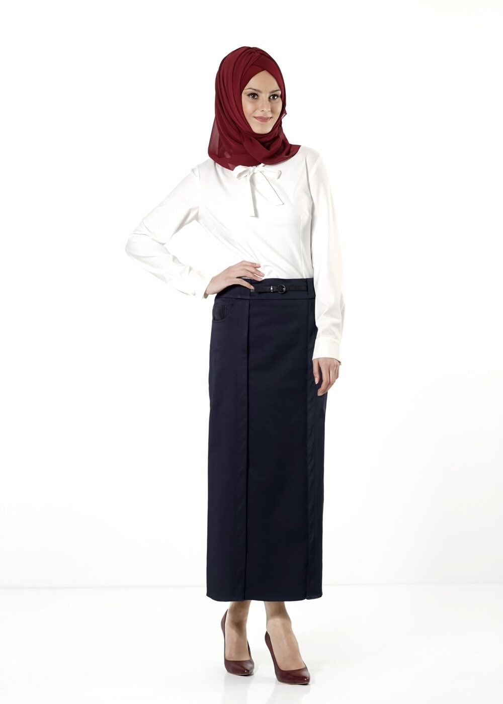 Tesettür giyim LACİVERT DÜZ KESİM ETEK 6816 