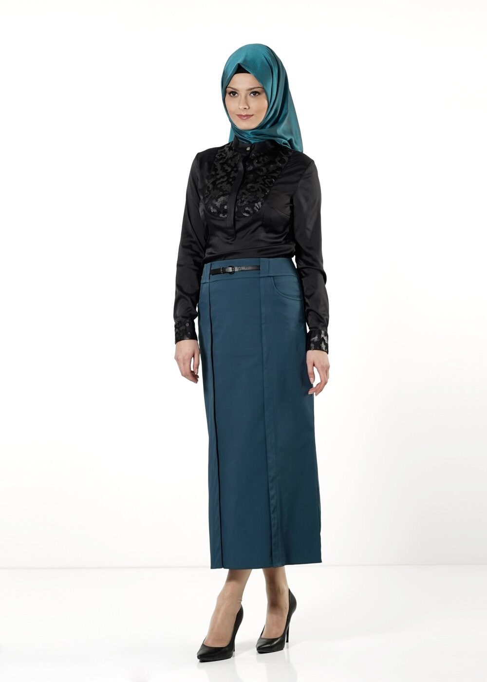 Tesettür giyim MAVİ DÜZ KESİM ETEK 6816 