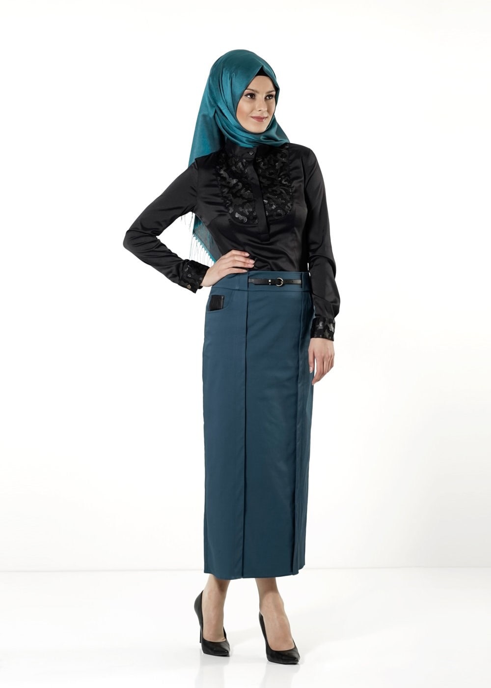 Tesettür giyim MAVİ DÜZ KESİM ETEK 6816 