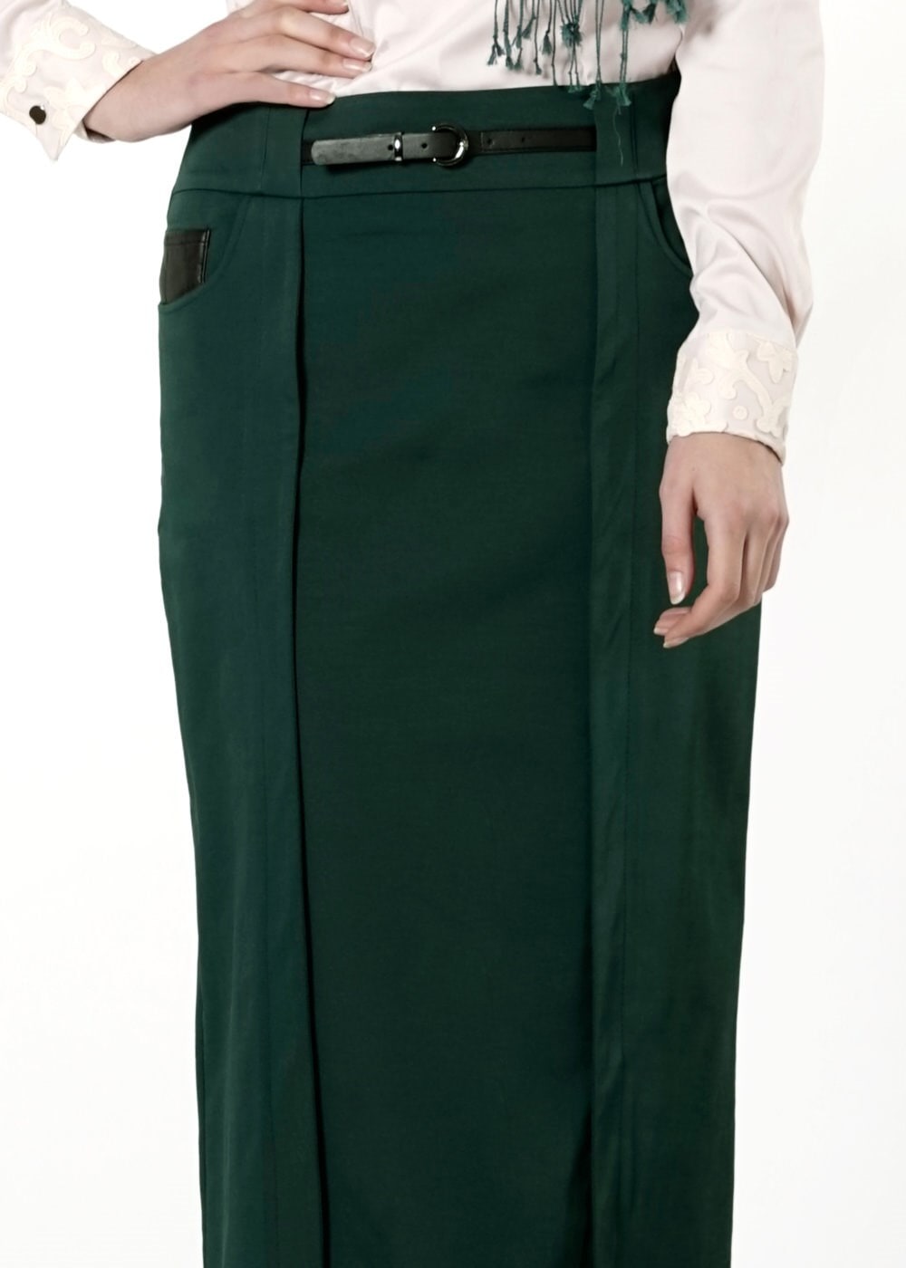 Tesettür giyim YEŞİL DÜZ KESİM ETEK 6816 