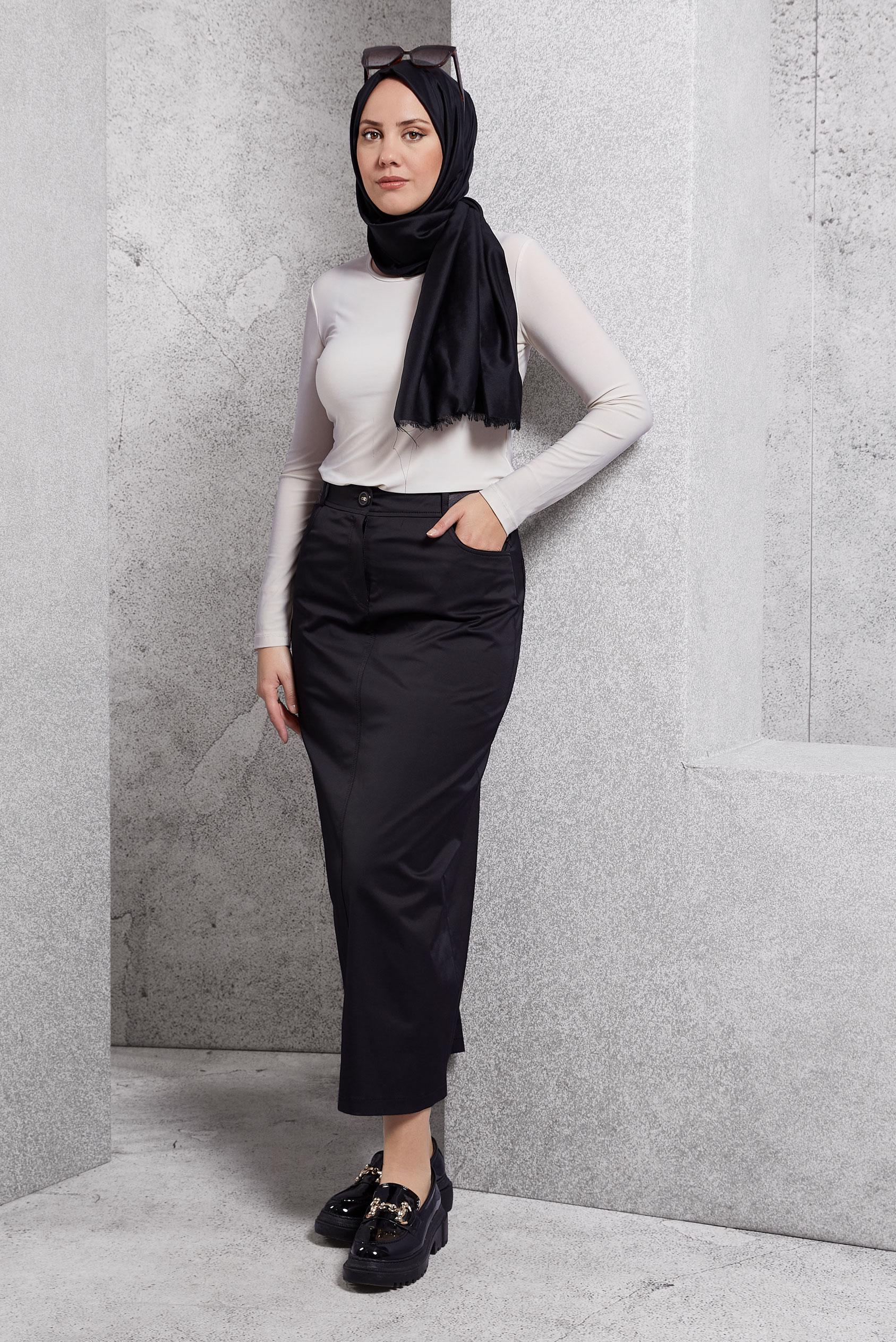 Tesettür giyim SİYAH KALEM ETEK 6818 