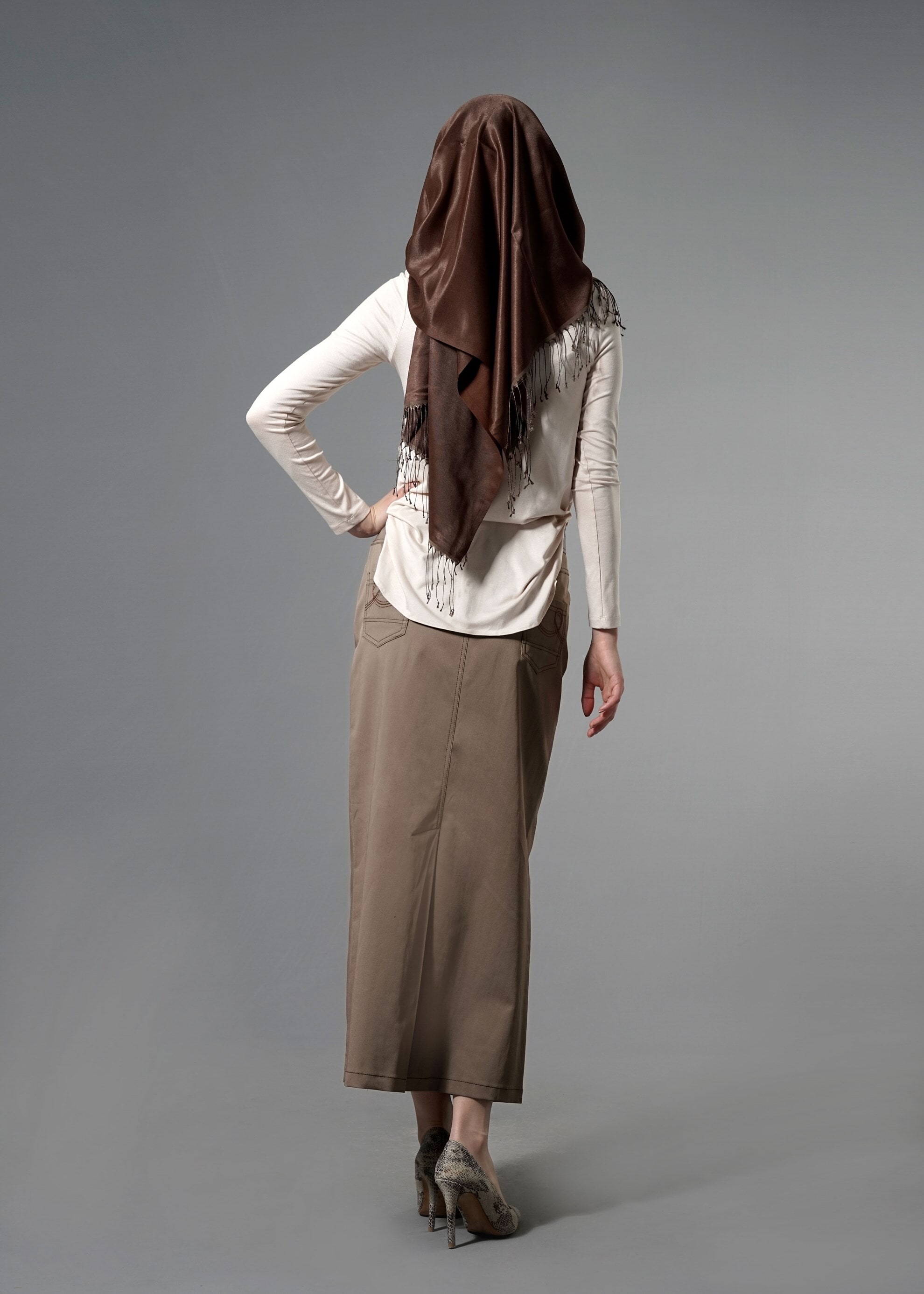 Tesettür giyim VİZON KALEM ETEK 6818 