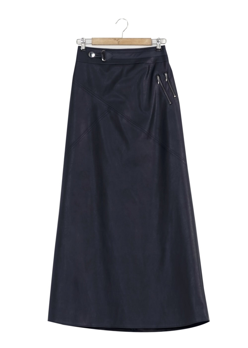 Tesettür giyim LACİVERT FERMUAR DETAYLI DERİ ETEK 6819 