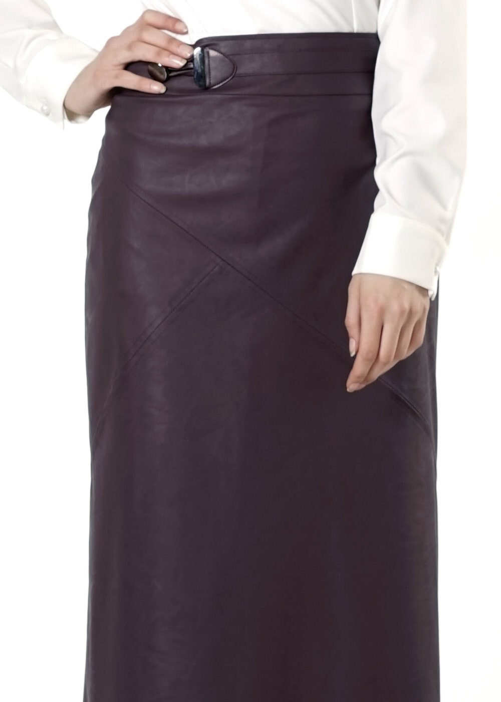 Tesettür giyim MÜRDÜM FERMUAR DETAYLI DERİ ETEK 6819 