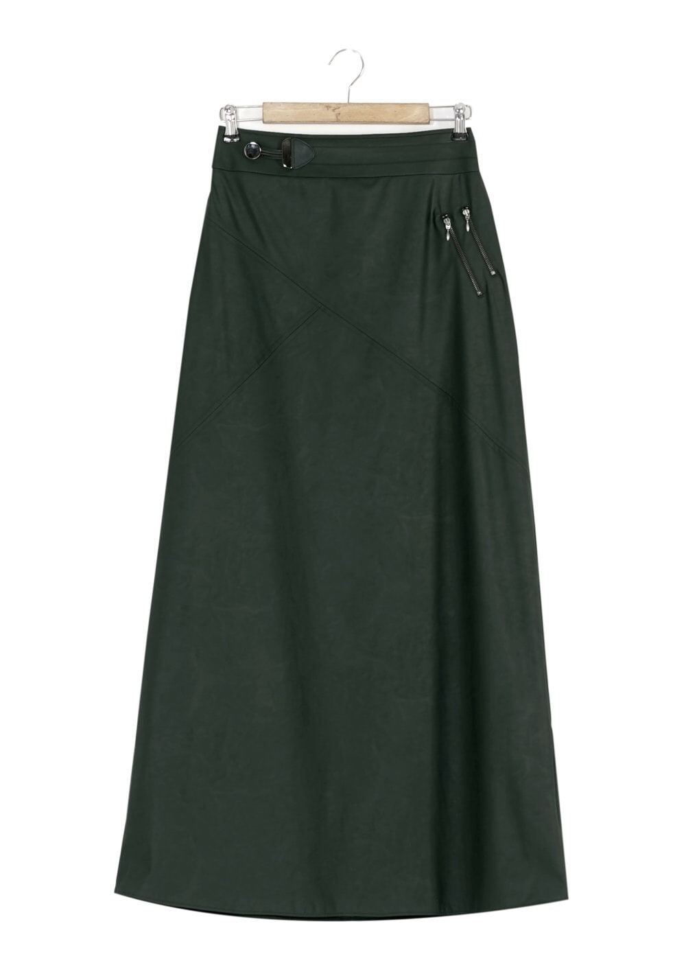 Tesettür giyim YEŞİL FERMUAR DETAYLI DERİ ETEK 6819 