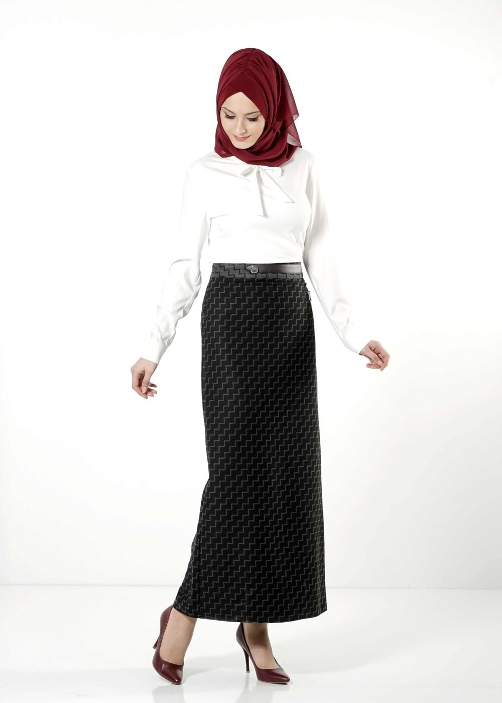 Tesettür giyim GRİ FERMUARLI ETEK 6823 