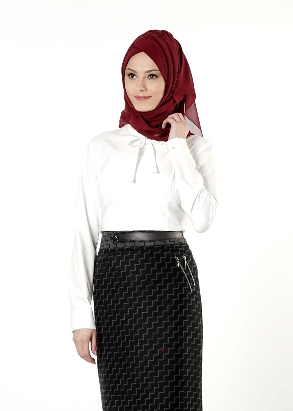 Tesettür giyim GRİ FERMUARLI ETEK 6823 