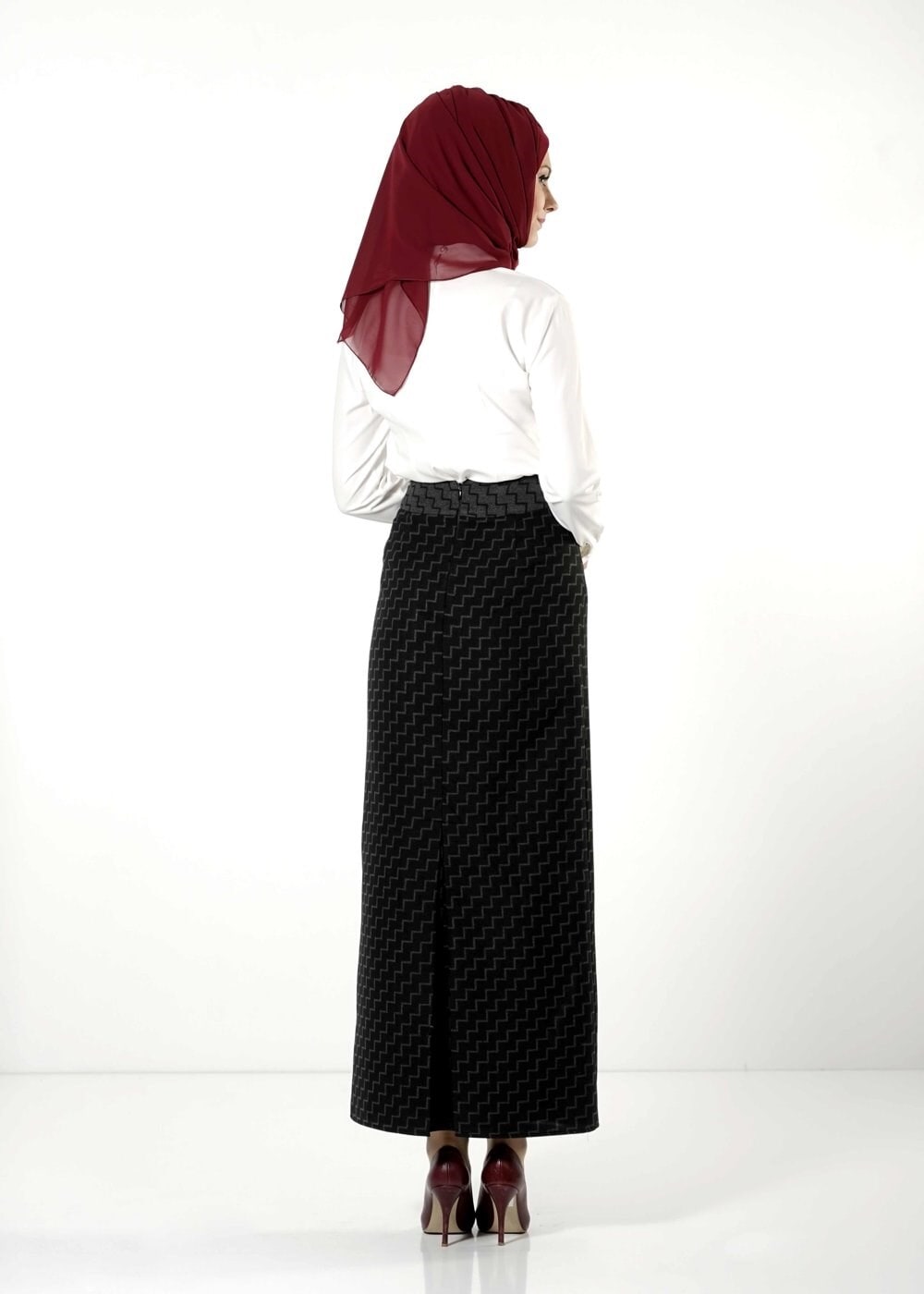 Tesettür giyim GRİ FERMUARLI ETEK 6823 