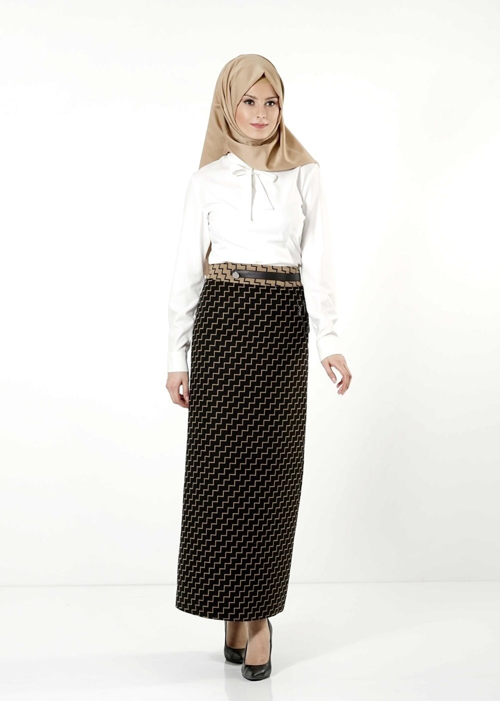 Tesettür giyim KAHVE FERMUARLI ETEK 6823 