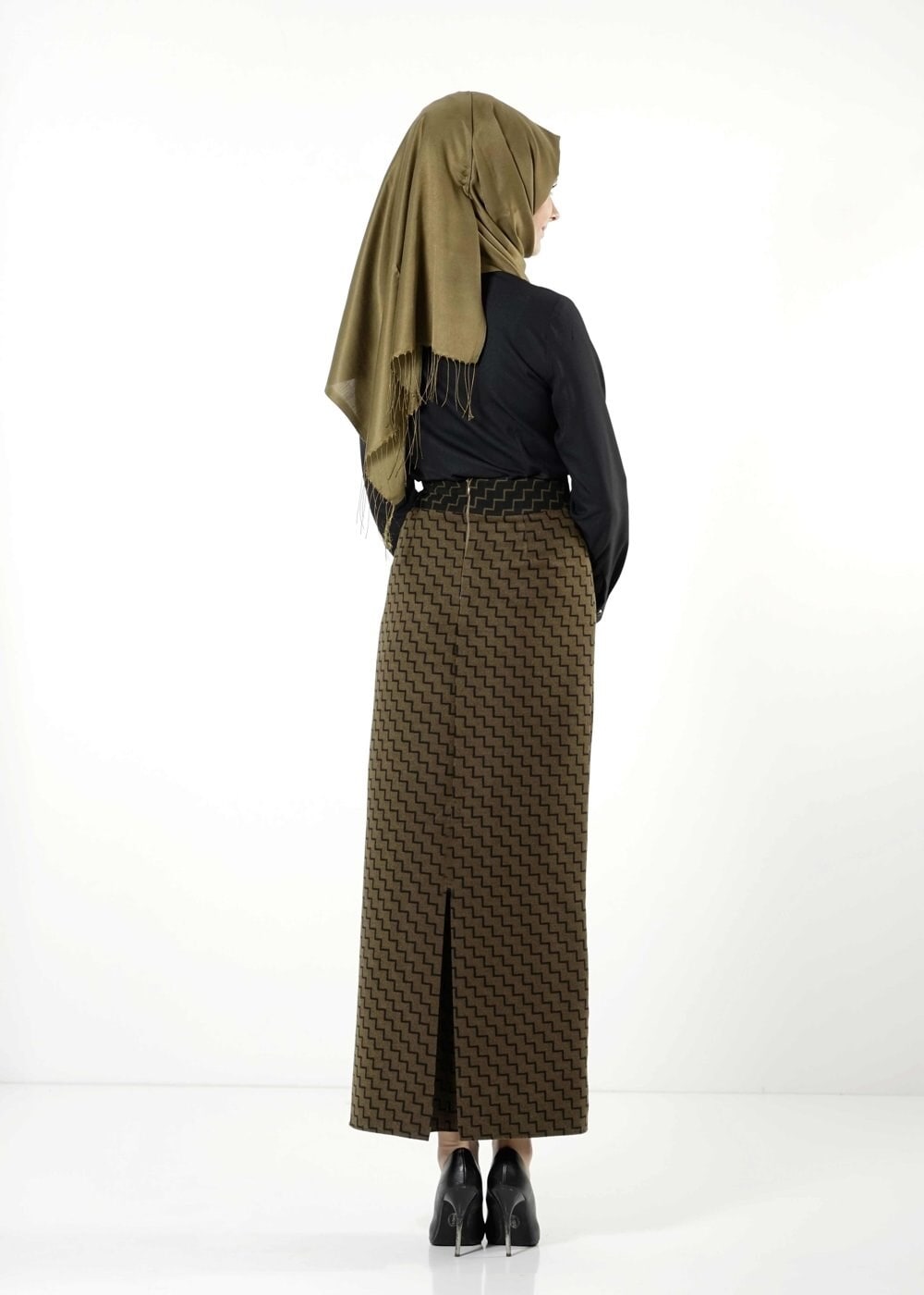 Tesettür giyim HAKİ FERMUARLI ETEK 6823 