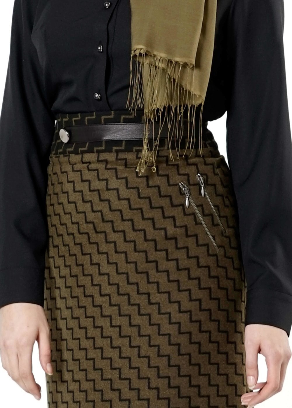 Tesettür giyim HAKİ FERMUARLI ETEK 6823 