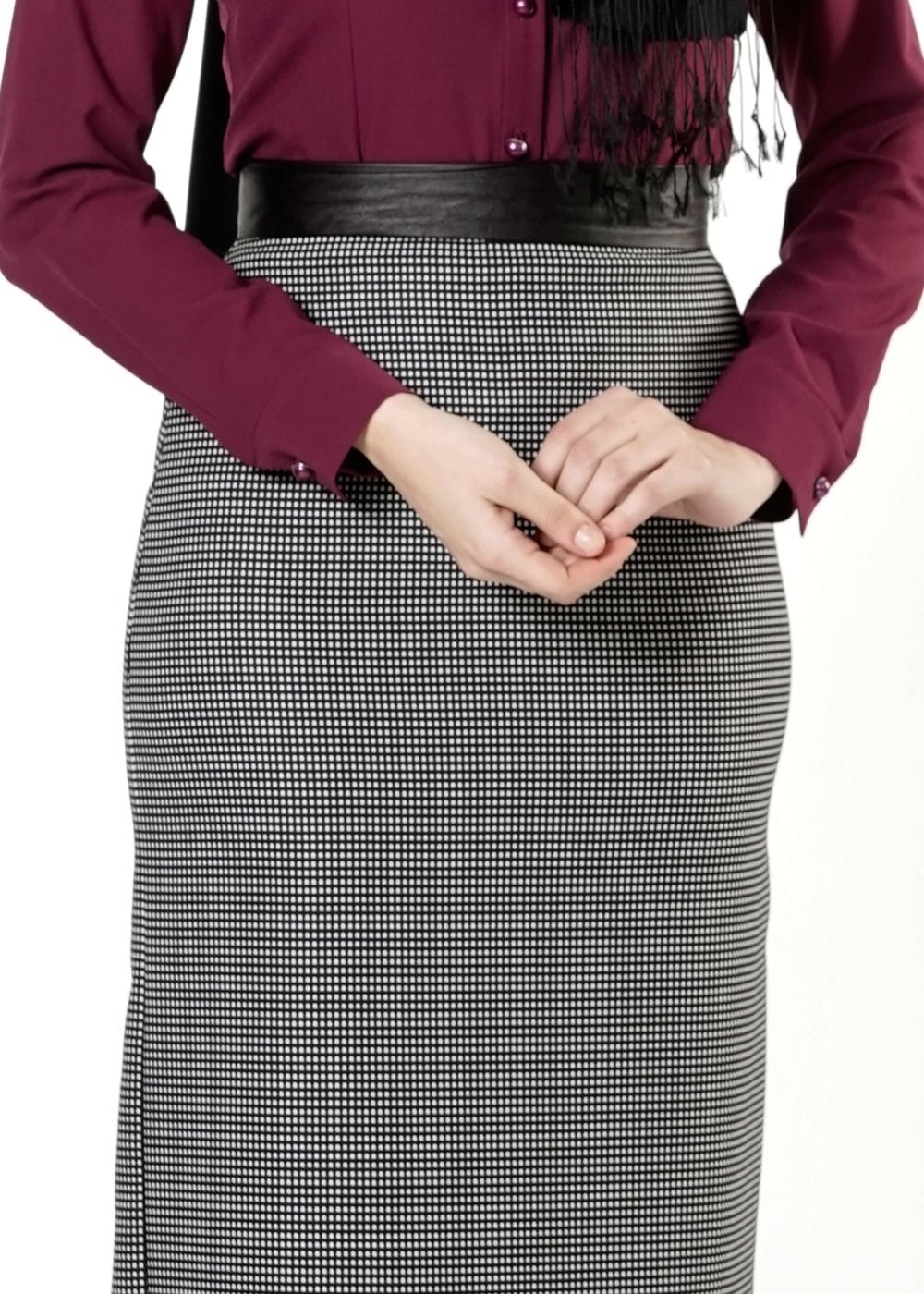 Tesettür giyim SİYAH KARELİ DÜZ KESİM ETEK 6771-1 