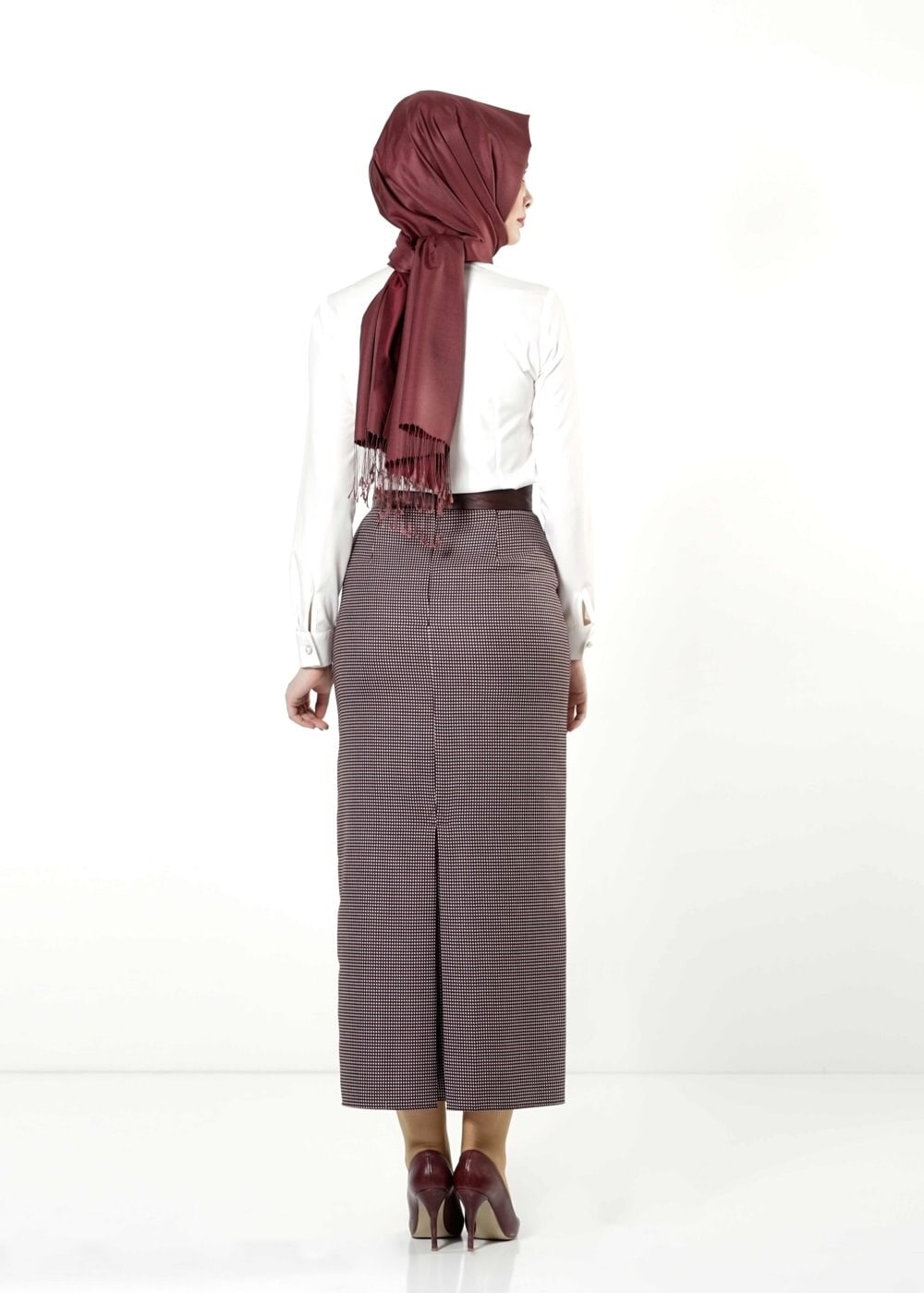Tesettür giyim MÜRDÜM KARELİ DÜZ KESİM ETEK 6771-1 
