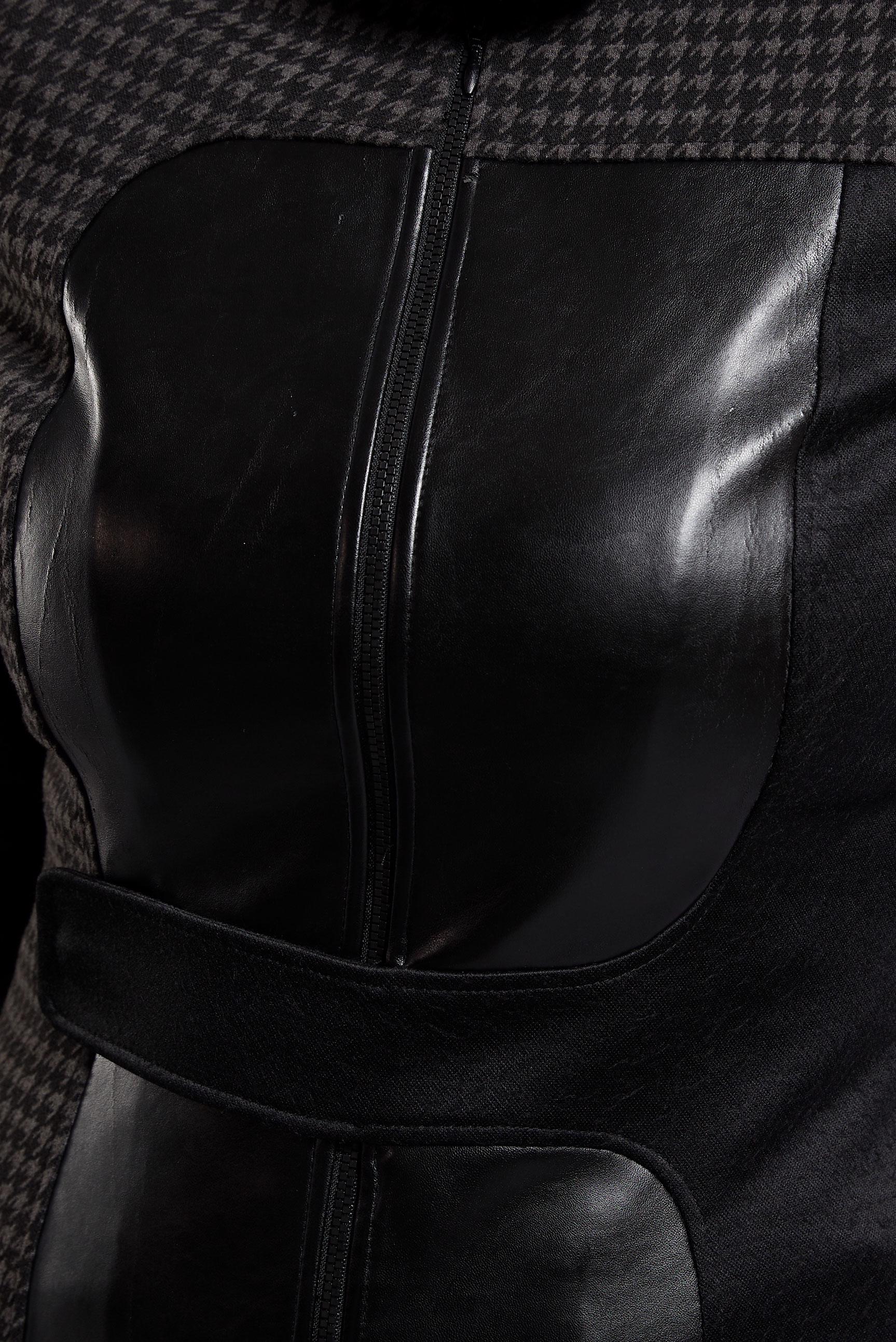 Tesettür giyim GRİ DERİ DETAYLI KABAN 9341 