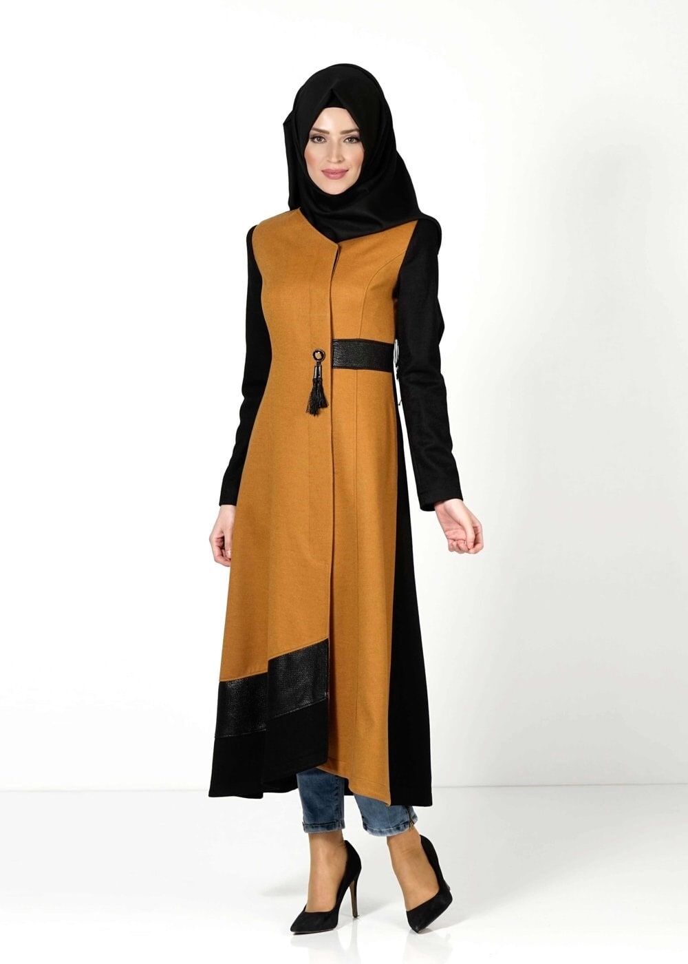 Tesettür giyim SARI 9348 KABAN