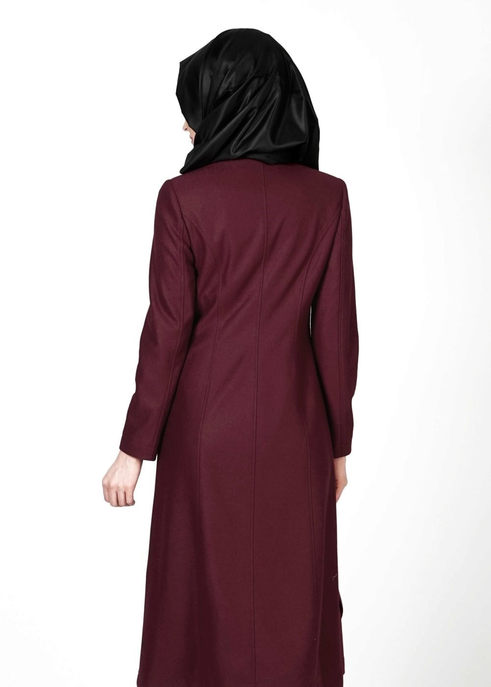 Tesettür giyim BORDO ÖNÜ TOKA DETAYLI KABAN 9351 