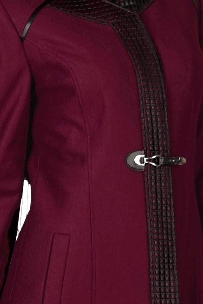 Tesettür giyim BORDO ÖNÜ TOKA DETAYLI KABAN 9351  - ALVİNA