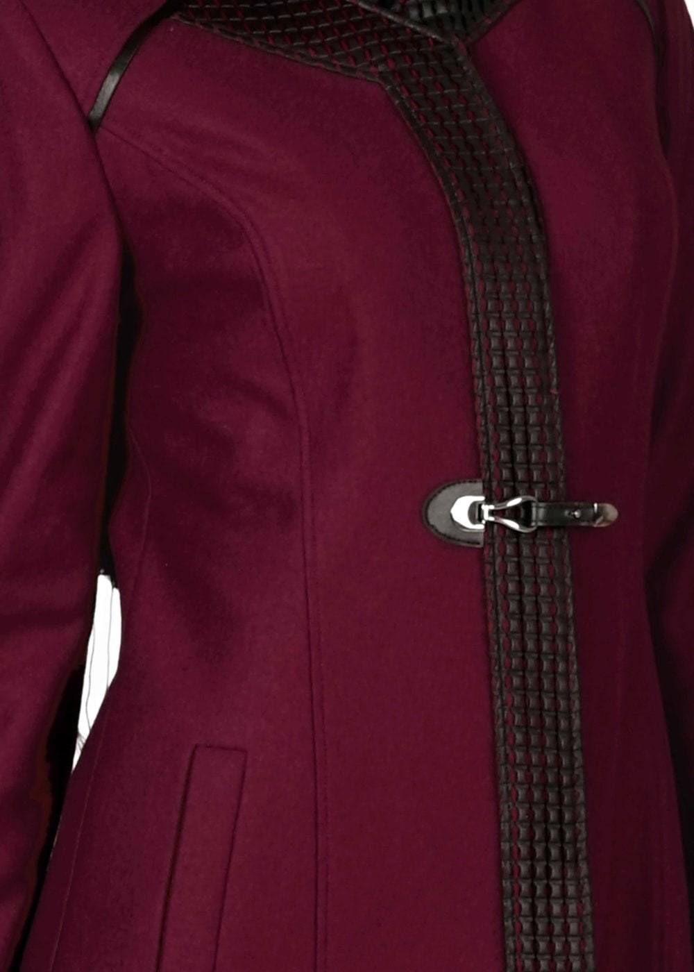 Tesettür giyim BORDO ÖNÜ TOKA DETAYLI KABAN 9351 