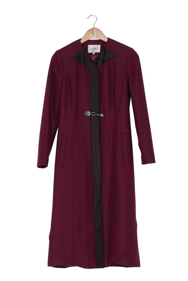 Tesettür giyim BORDO ÖNÜ TOKA DETAYLI KABAN 9351  - ALVİNA