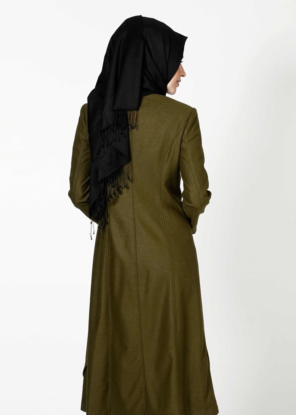 Tesettür giyim HAKİ ÖNÜ TOKA DETAYLI KABAN 9351 