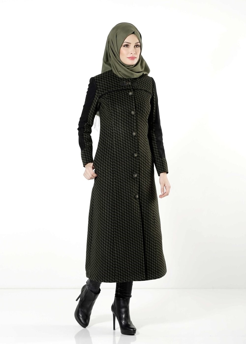 Tesettür giyim HAKİ 9355 KABAN 