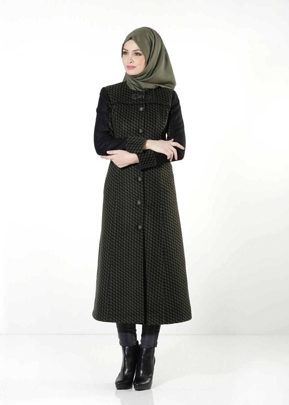 Tesettür giyim HAKİ 9355 KABAN 