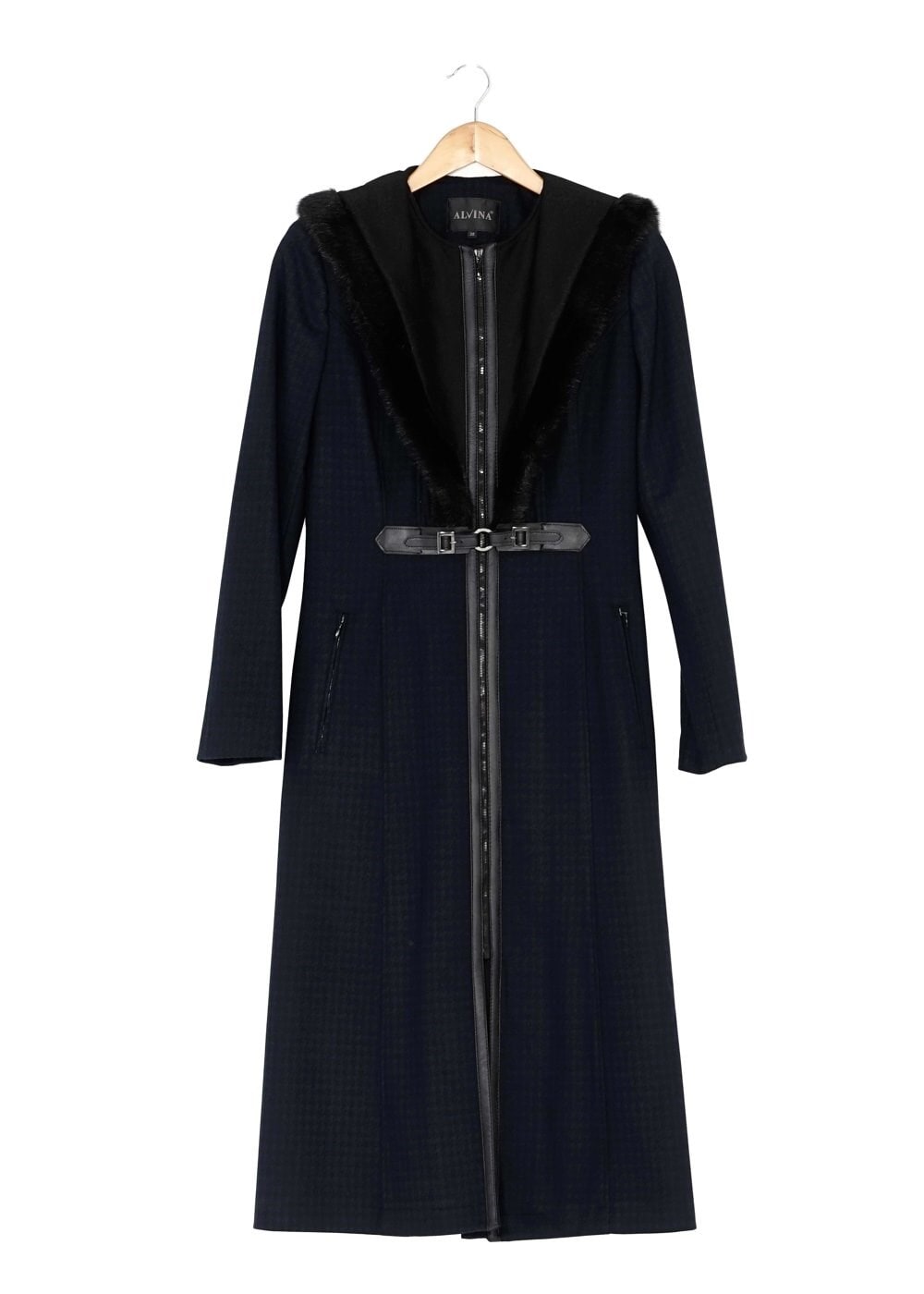 Tesettür giyim LACİVERT KÜRK DETAYLI KAZAYAĞI DESEN KABAN 9365 