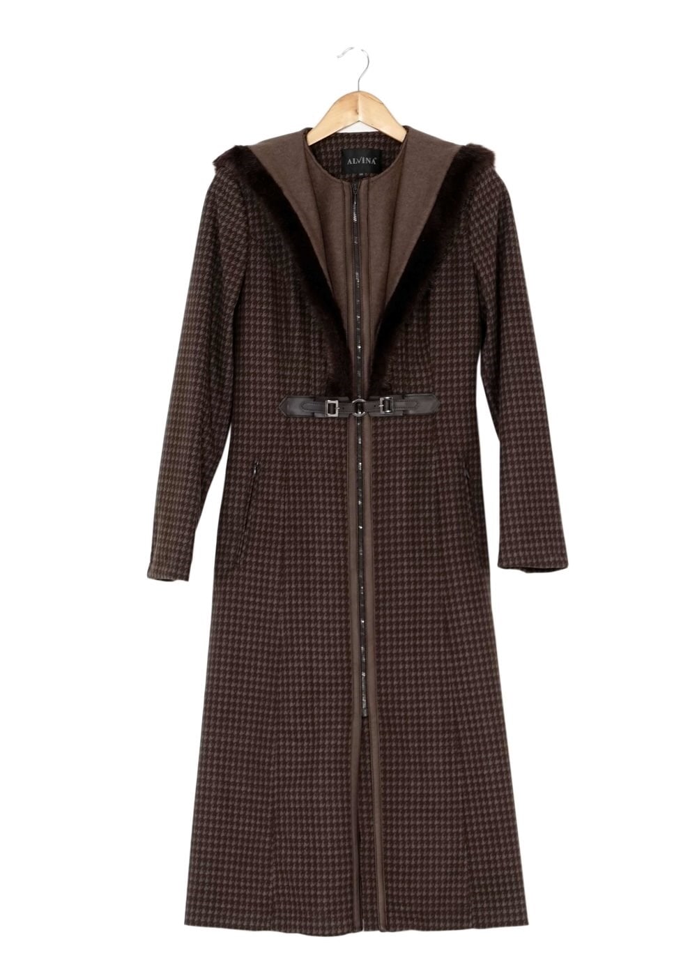 Tesettür giyim VİZON KÜRK DETAYLI KAZAYAĞI DESEN KABAN 9365 