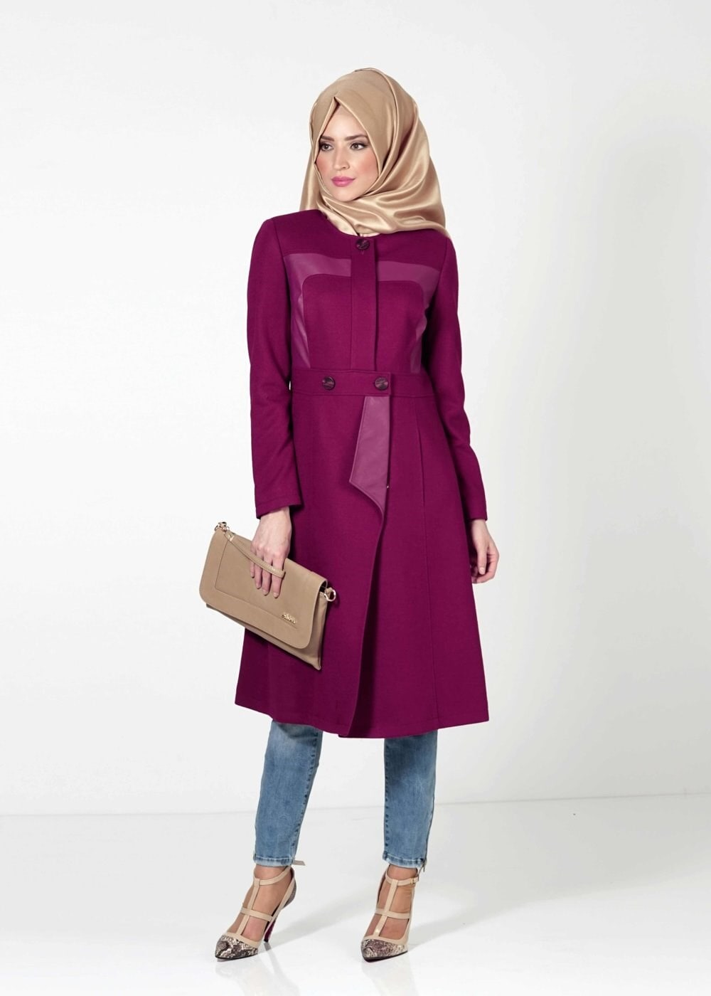 Tesettür giyim FUŞYA 9367 KABAN