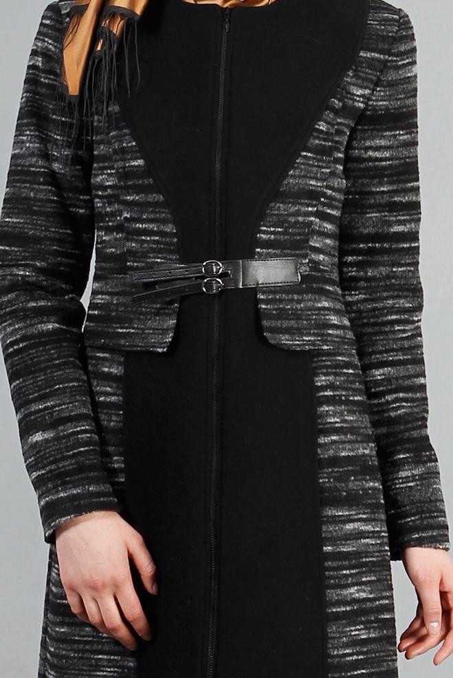 Tesettür giyim GRİ KIRÇILLI FERMUARLI KABAN 9368  - ALVİNA