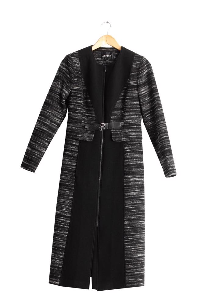 Tesettür giyim GRİ KIRÇILLI FERMUARLI KABAN 9368  - ALVİNA