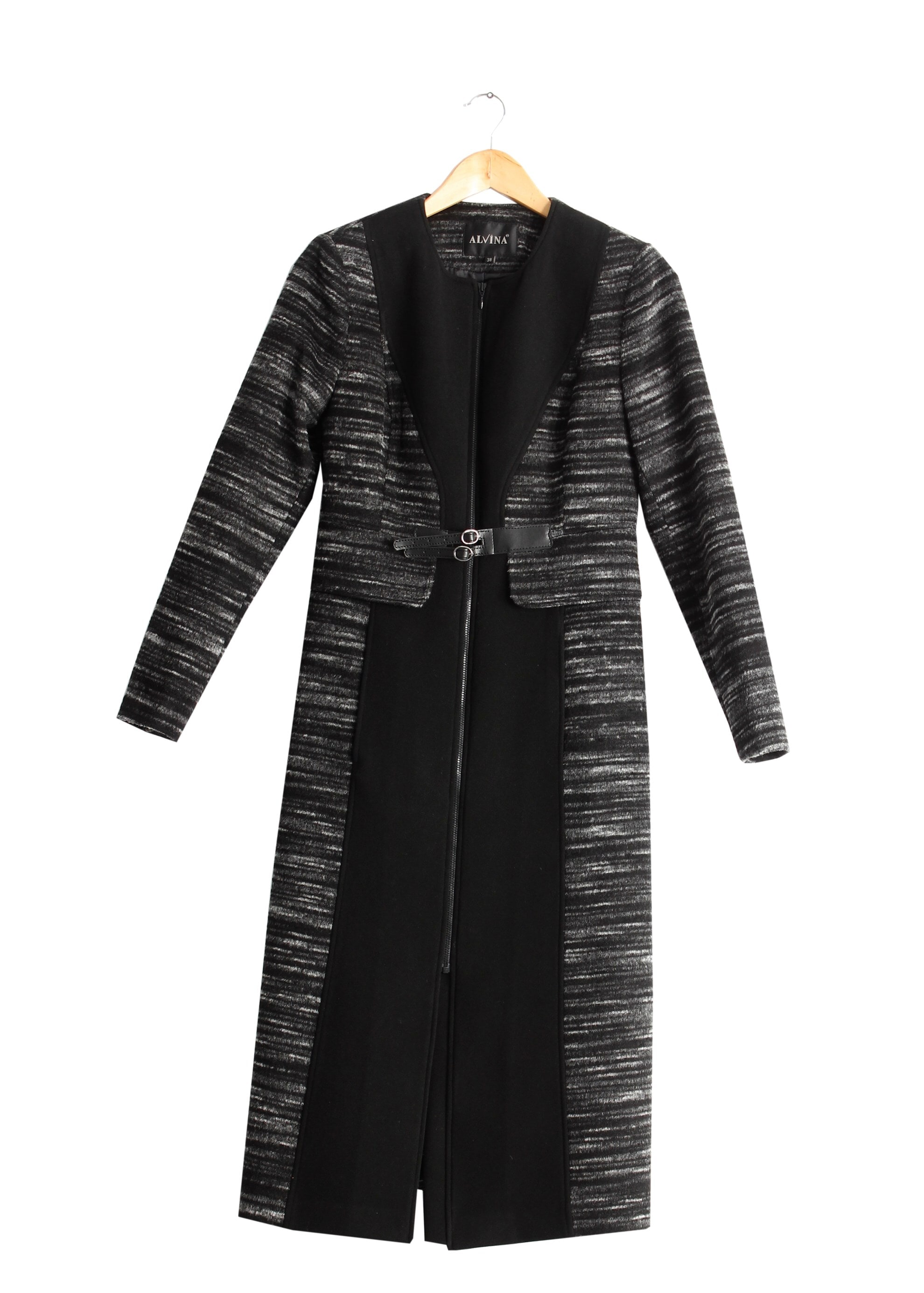 Tesettür giyim GRİ KIRÇILLI FERMUARLI KABAN 9368 