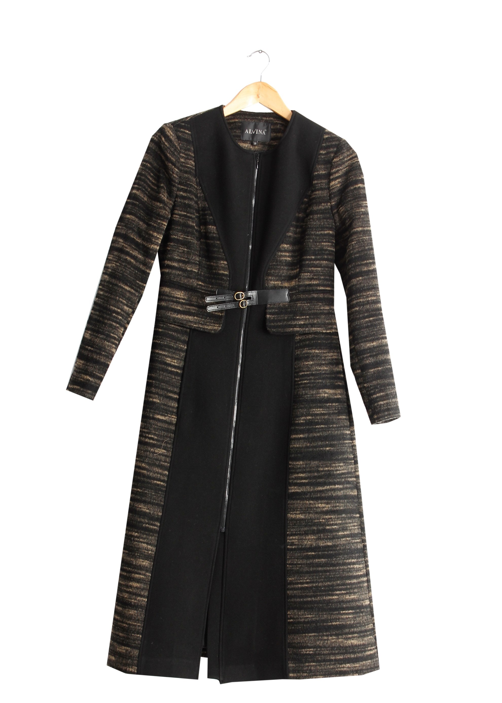 Tesettür giyim KAHVE KIRÇILLI FERMUARLI KABAN 9368 