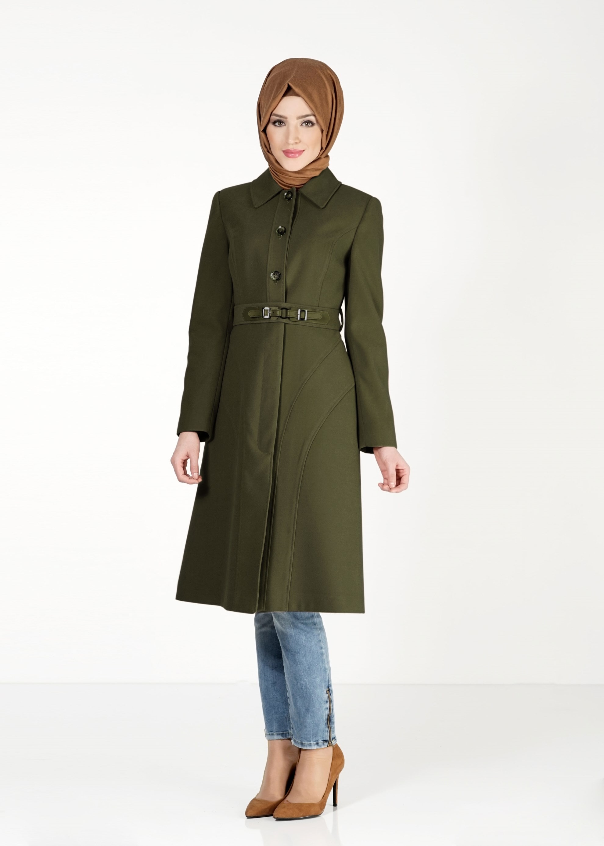 Tesettür giyim HAKİ 9375 KABAN