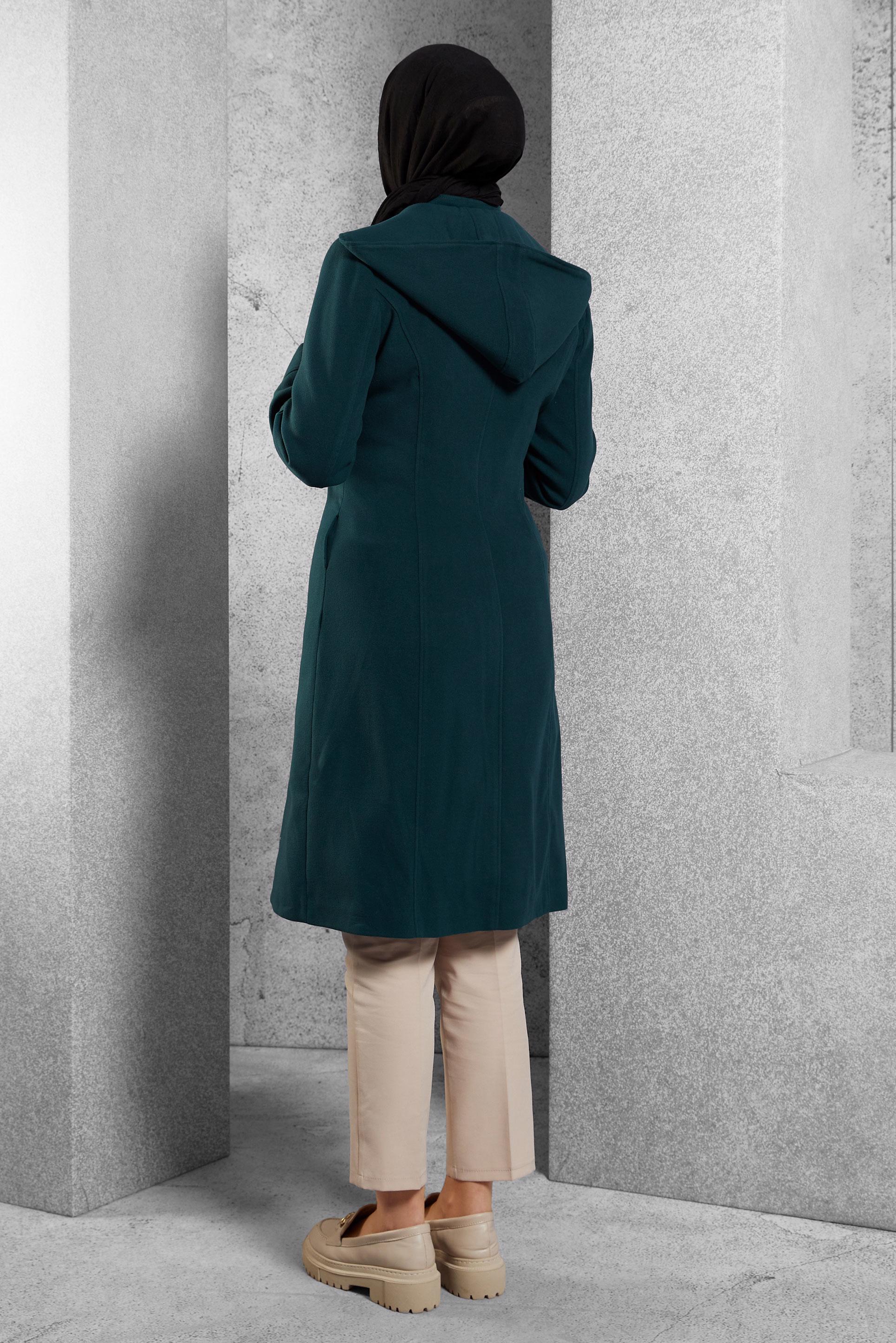 Tesettür giyim MAVİ KAPÜŞONLU KABAN 9386