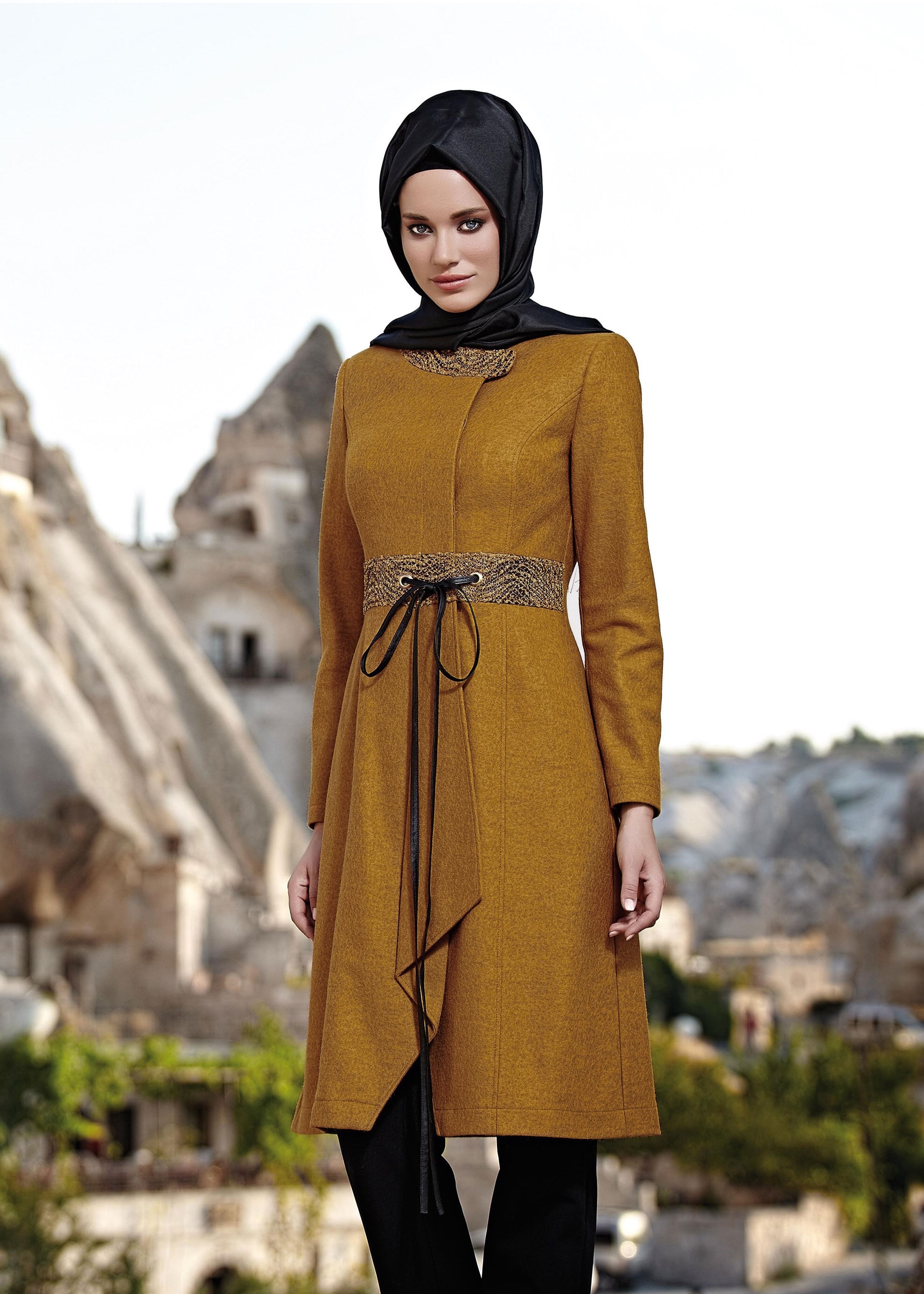 Tesettür giyim SARI 9403 KABAN