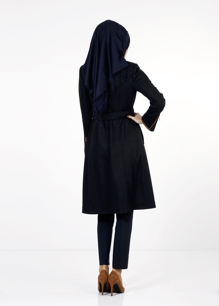 Tesettür giyim LACİVERT KEMERLİ KRUVAZE KABAN 9404