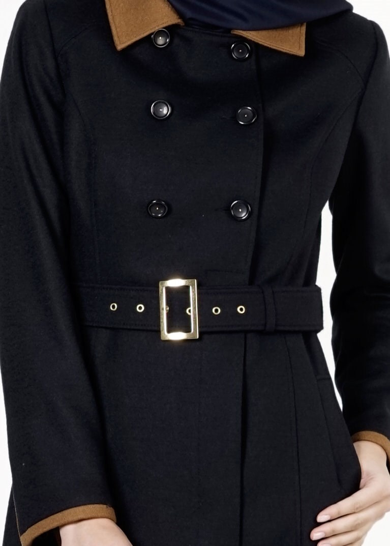 Tesettür giyim LACİVERT KEMERLİ KRUVAZE KABAN 9404