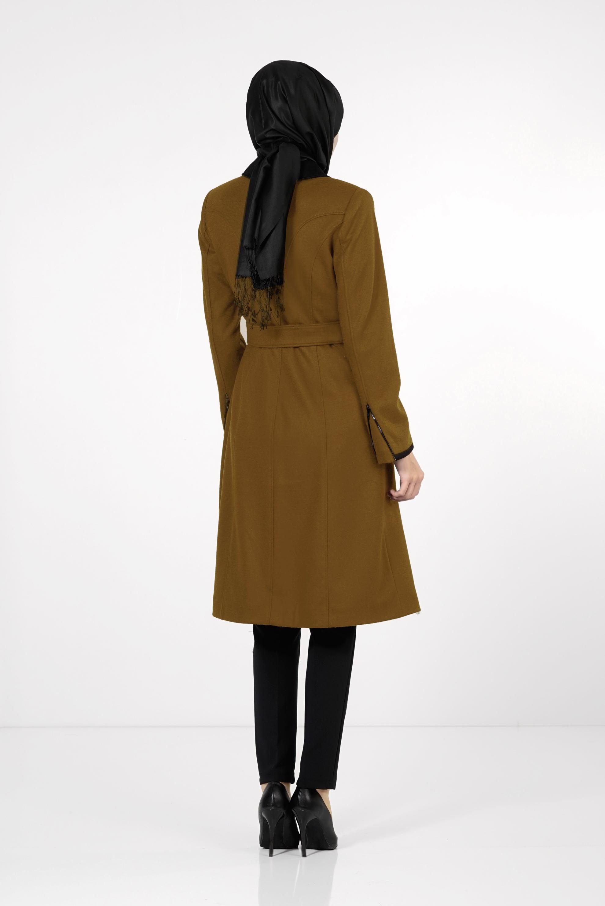 Tesettür giyim TABA KEMERLİ KRUVAZE KABAN 9404