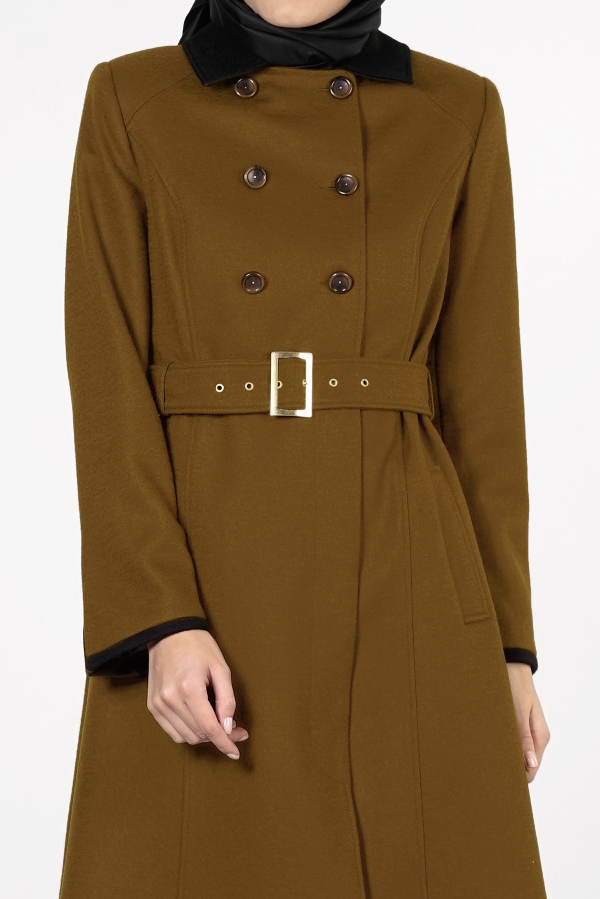 Tesettür giyim TABA KEMERLİ KRUVAZE KABAN 9404