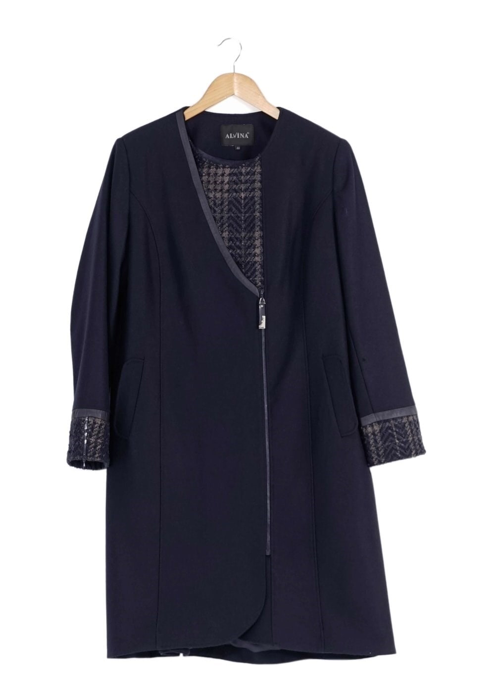 Tesettür giyim LACİVERT EKOSE DETAYLI KABAN 9406 