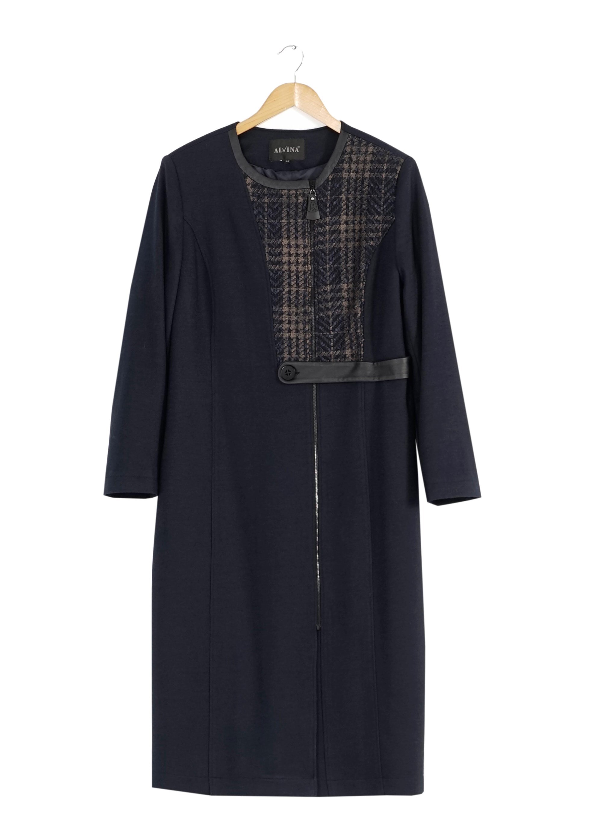 Tesettür giyim LACİVERT EKOSE DESEN DETAYLI KABAN 9408 